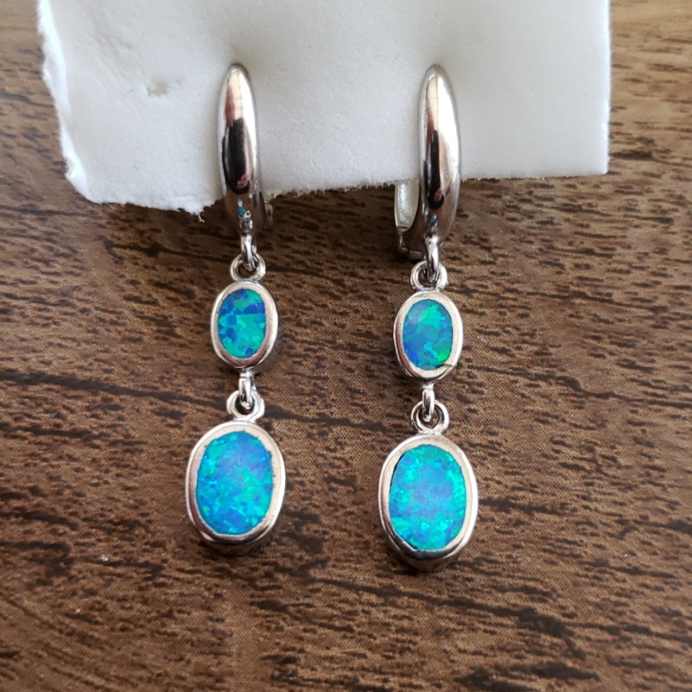 Sterling Silver & Blue Opal Earrings